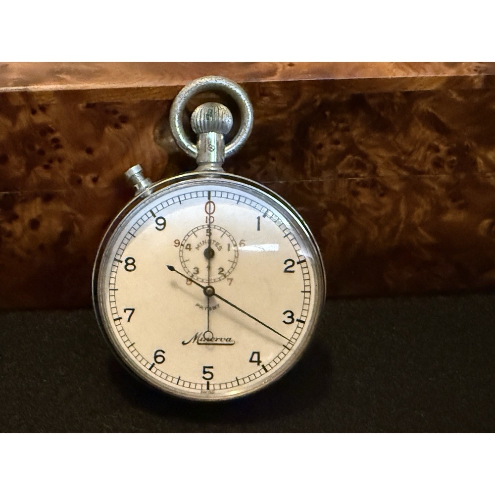 Vintage Minerva 52mm Chrome Stopwatch Timer Swiss Made Running Jogging Fitness